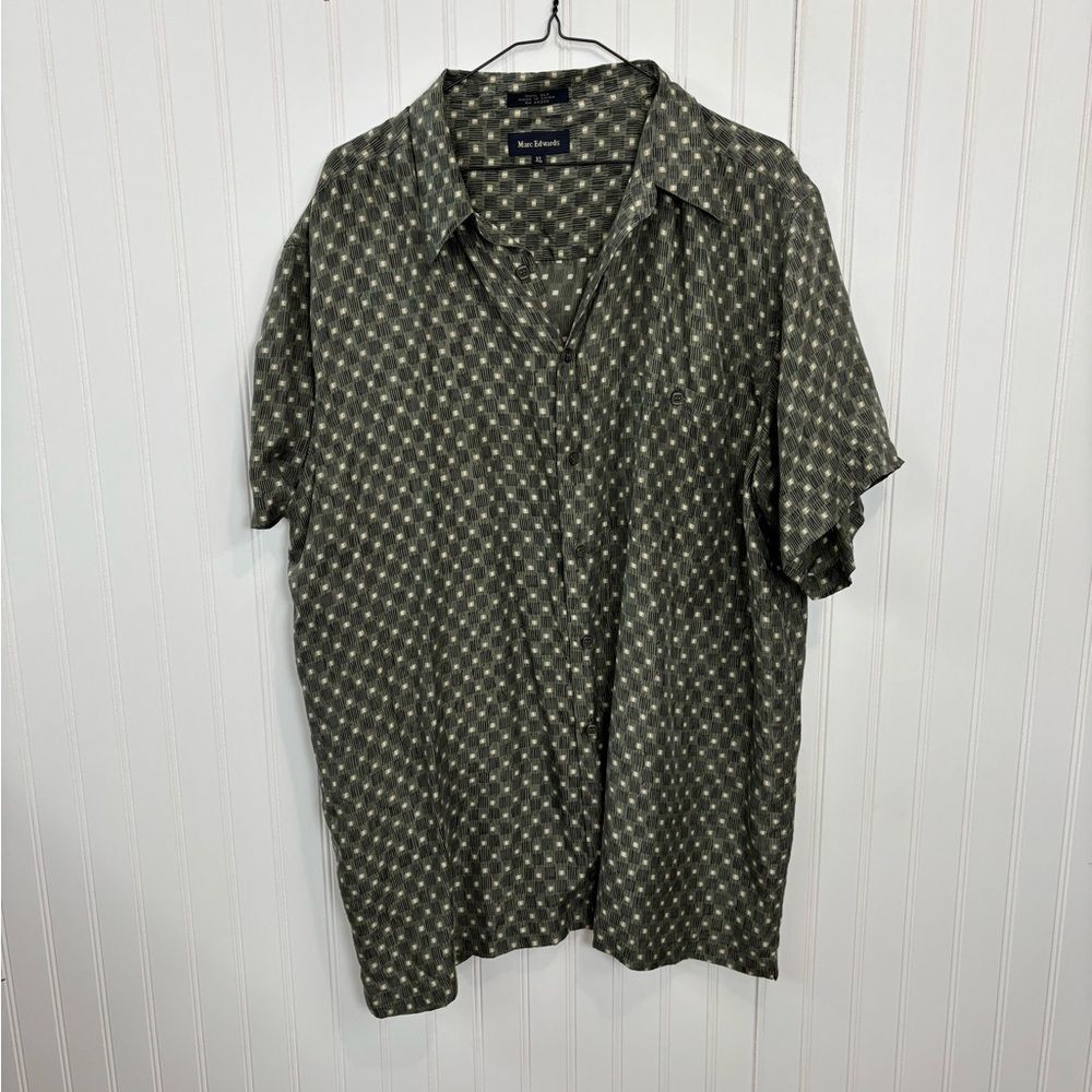 Marc Edward’s Olive Geometric Button Down silk vintage Shirt